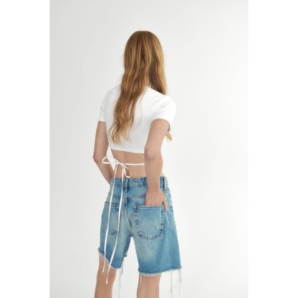 Zara White Crop Top Wrap Tie Bustier Corset Style Cotton Tee S Y2K - Picture 2 of 10